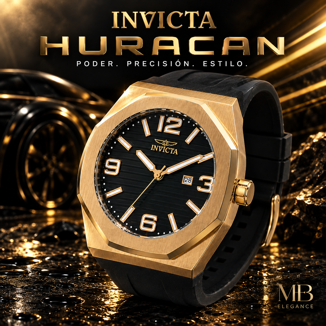 Invicta - Huracan Gold Black Band 50mm (45776) 100