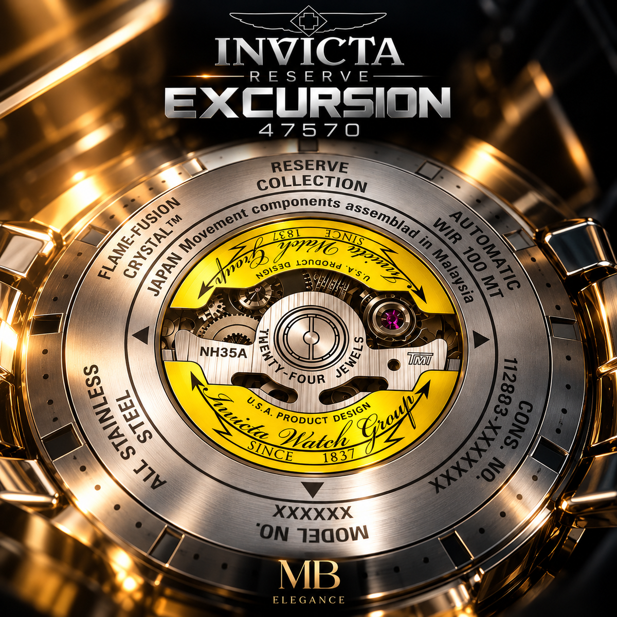 Invicta - Reserve Excursion Automatico Black Dial Sol/Luna 49.5mm (47570) 200m