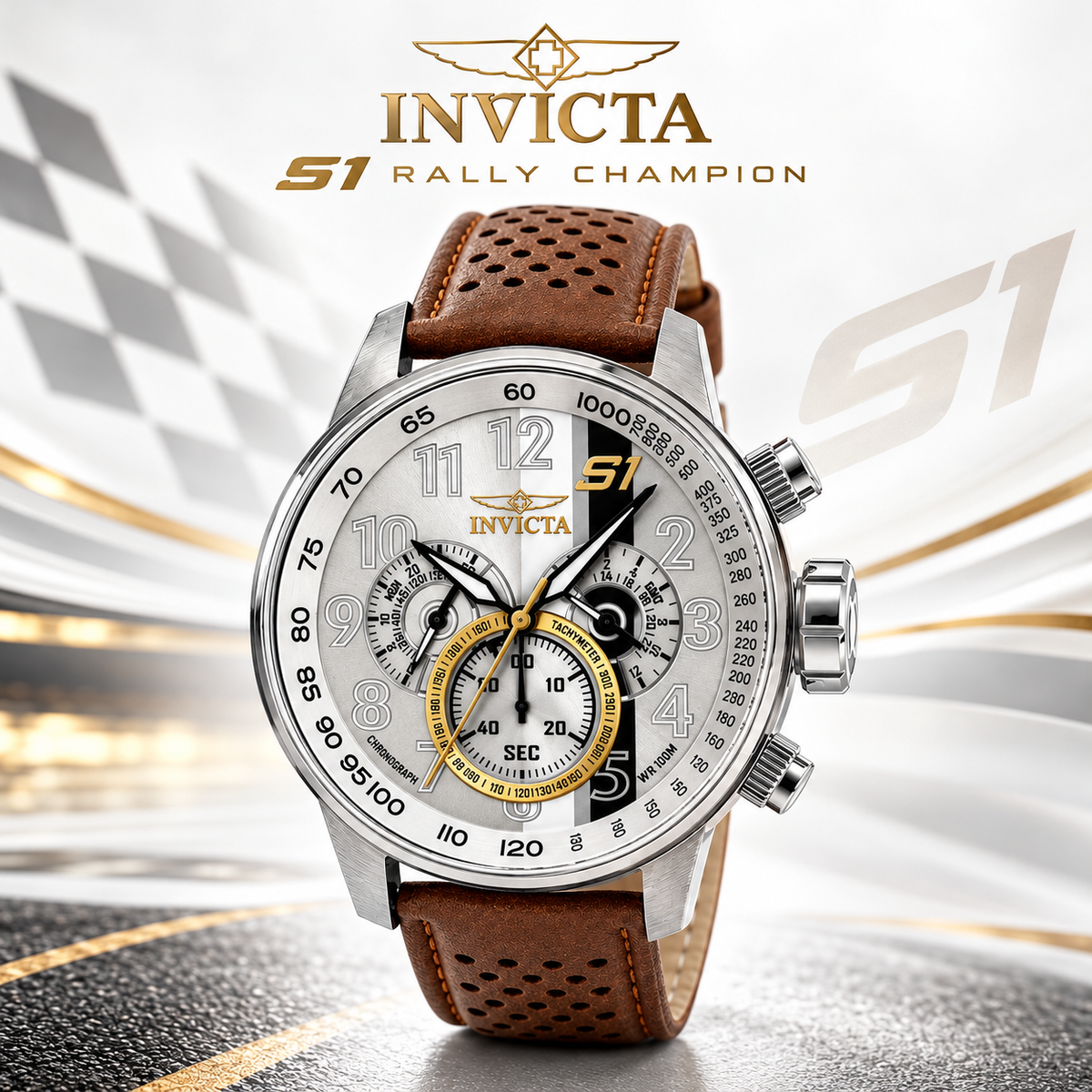 Invicta - S1 Rally Champion Silver Leather 48mm (19286) 100m