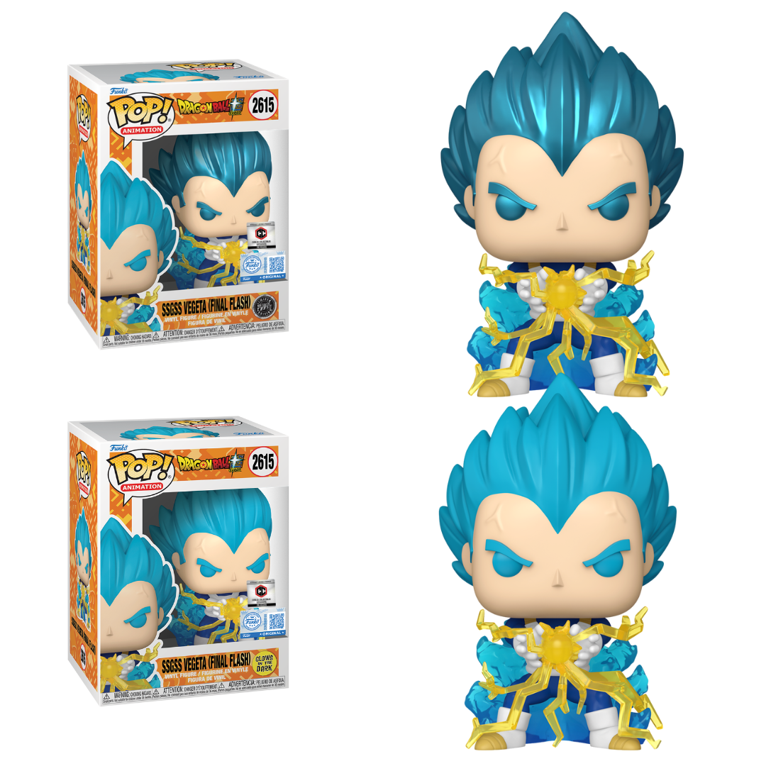 (Preorden Feb) Dragon ball - SSGSS VEGETA FINAL FLASH GLOW IN THE DARK PRE RELEASE CHALICE COLLECTIBLE STICKER BUNDLE CHASE