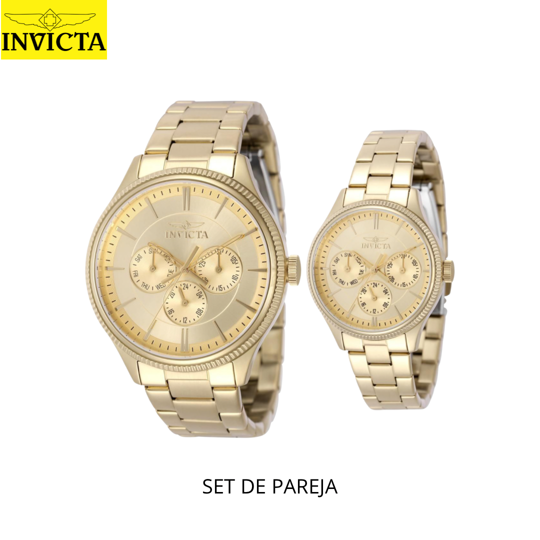 Invicta - Specialty Women & Men Set Gold 42mm y 34mm (49960) VH63 50m