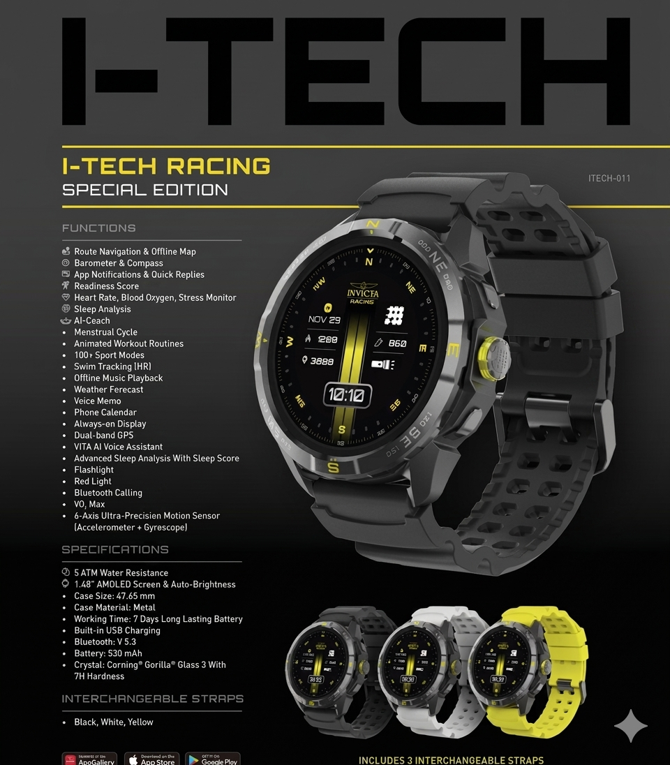 Invicta - Itech Racing Cubitt 011 Limited Edition Exclusivo Black 58mm (5atm) Sport