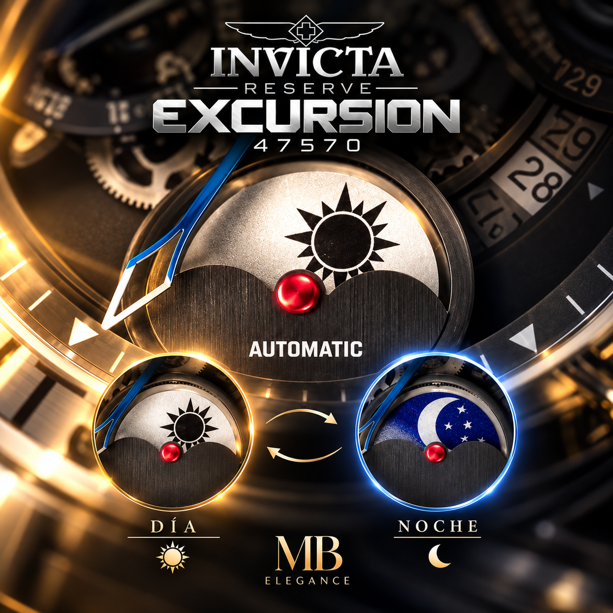 Invicta - Reserve Excursion Automatico Black Dial Sol/Luna 49.5mm (47570) 200m