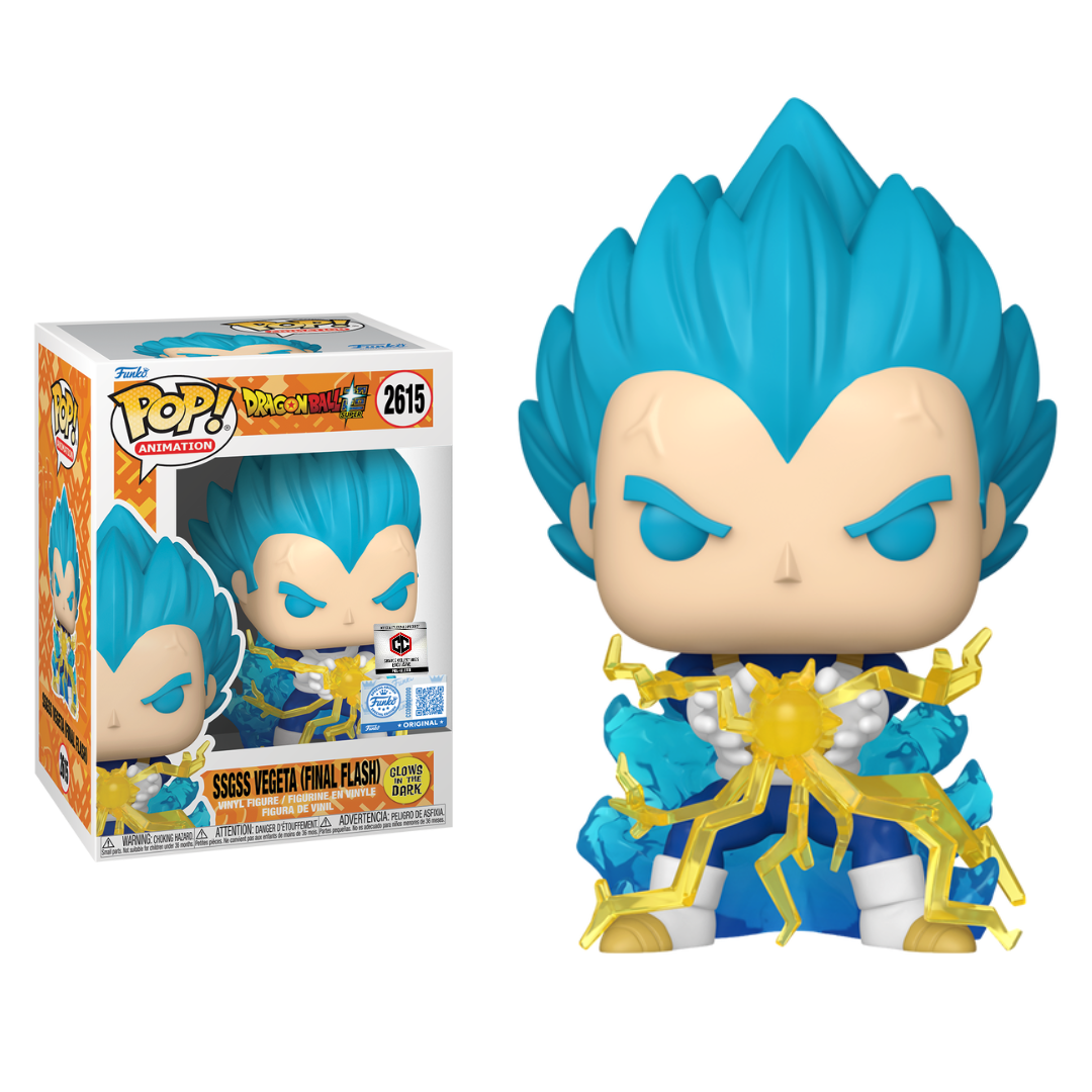 (Preorden Feb) Dragon ball - SSGSS VEGETA FINAL FLASH GLOW IN THE DARK PRE RELEASE CHALICE COLLECTIBLE STICKER