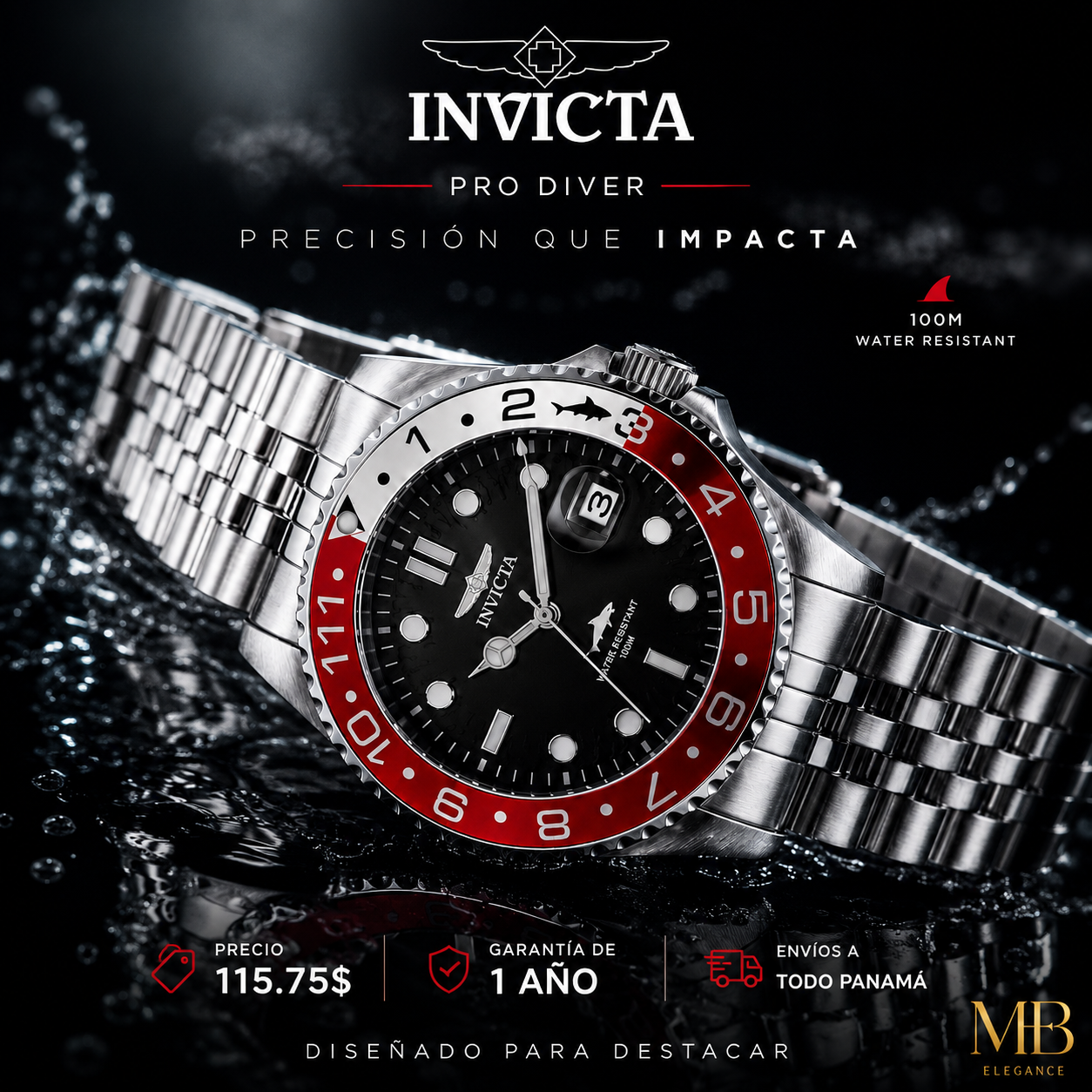 Invicta - Prodiver Heritage Bisel Rojo / Plata Dial Black 43mm (40011) 10atm