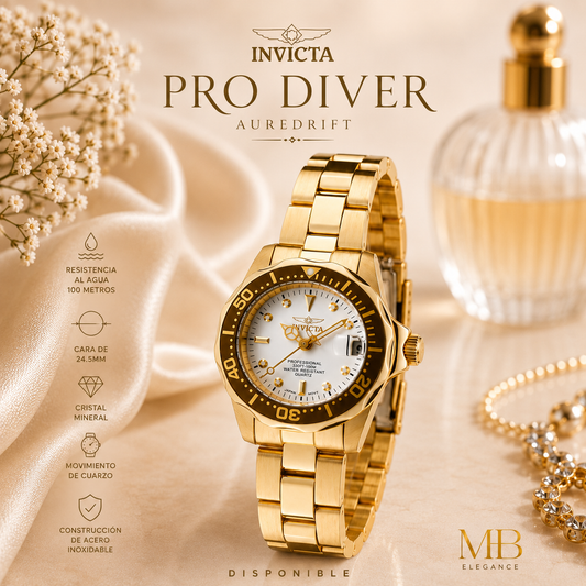 Invicta - Women Pro Diver Auredrift Gold White Dial 24.5mm (11444) 10atm