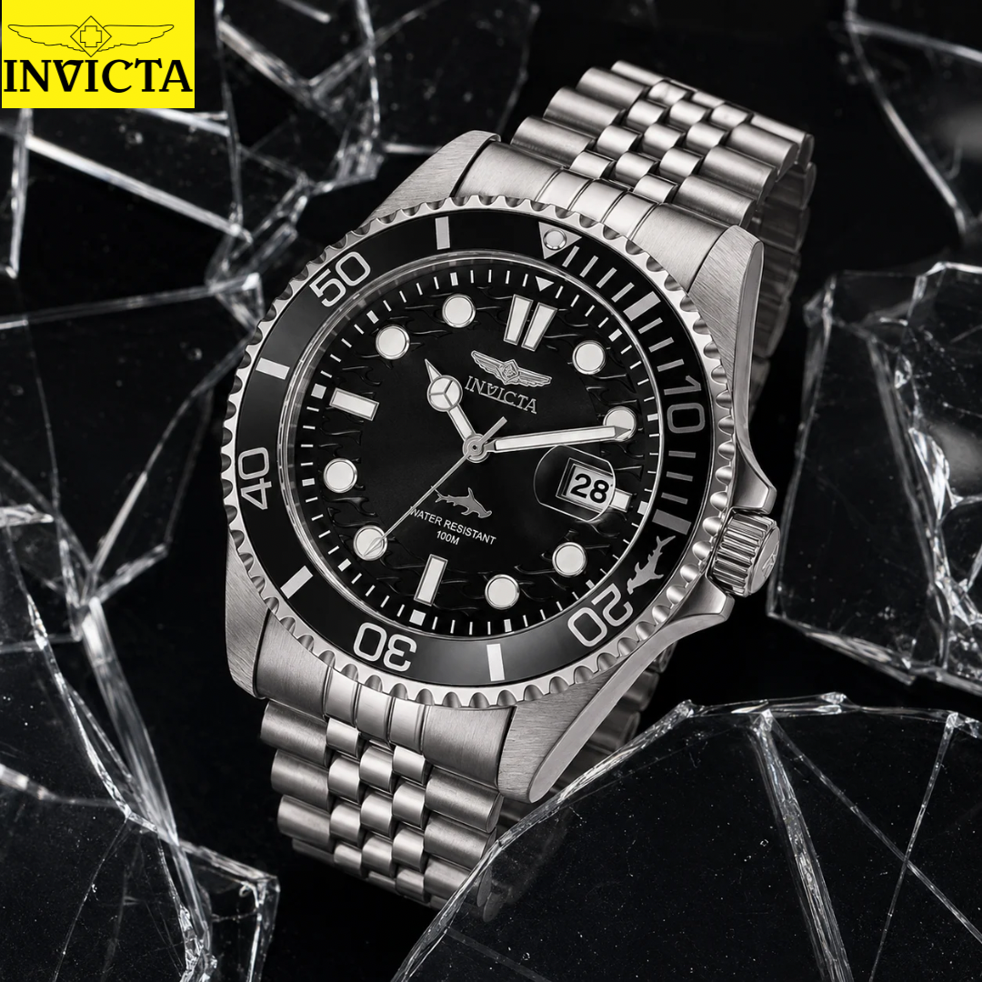 Invicta - Pro Diver Silver Black Dial Date Jubilee 43mm (30609) 10atm