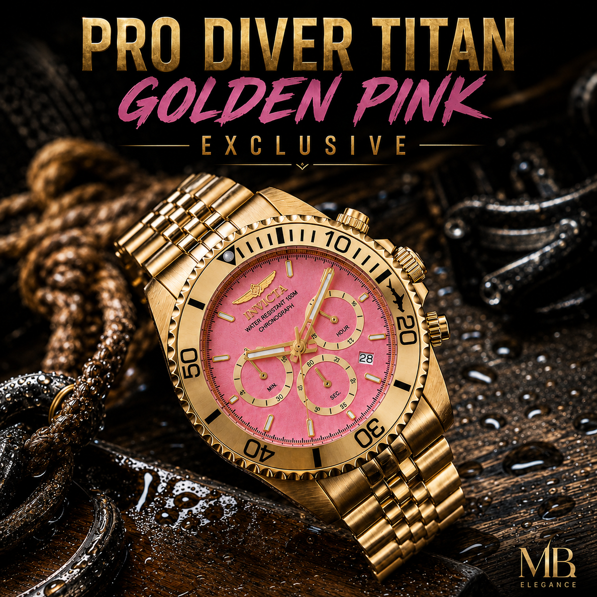 Invicta - Pro Diver Titan Golden Pink Exclusivo 43mm (49836) 10atm